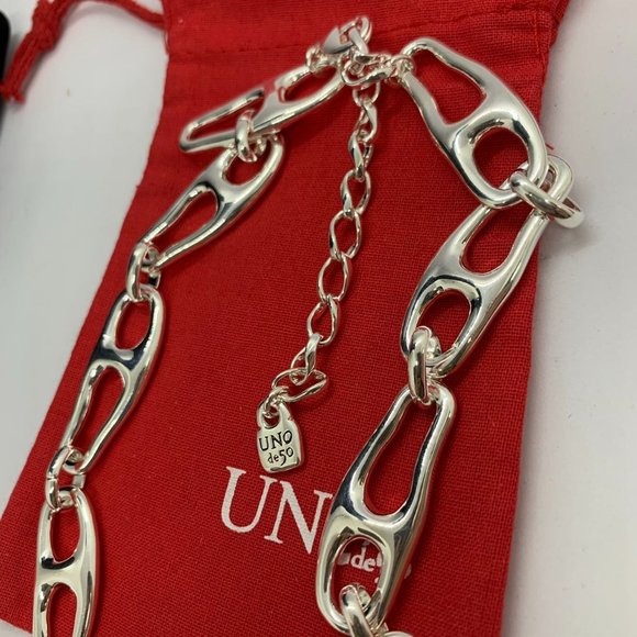 UNO de 50 Necklace BE CONNECTED NECKLACE silver-plated metal large organic link - Picture 3 of 5